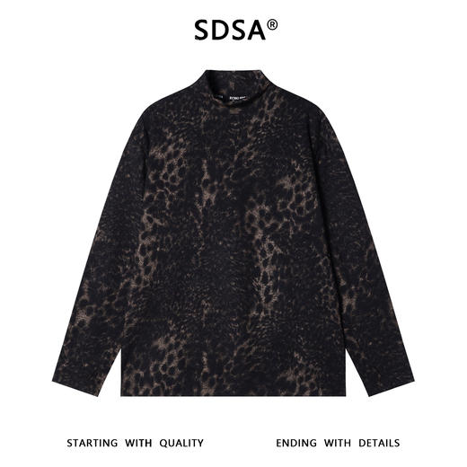 T4889SDSA男士秋冬新款痞帅男装美式撞色豹纹暗纹半高领长袖T恤百搭潮 商品图1