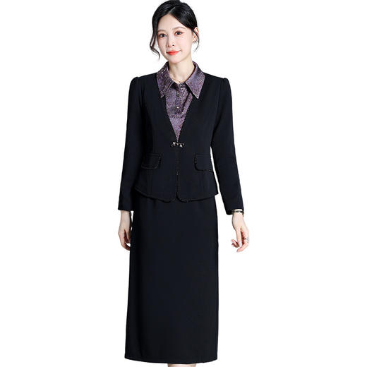 QYM 65101-Y时尚两件套裙中长款包臀连衣裙西装外套套装裙 商品图4