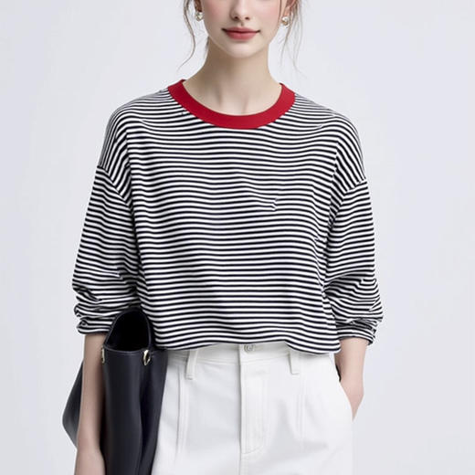 裁缝学苑AS587条纹撞色宽松长袖T恤上衣纸样女装圆领t恤服装打板 商品图1