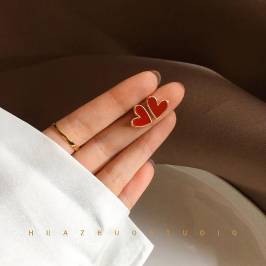 「复古高级感！数色可选」S925银针韩版气质墨绿爱心耳针 女耳环新款网红耳饰时尚饰品 商品图2