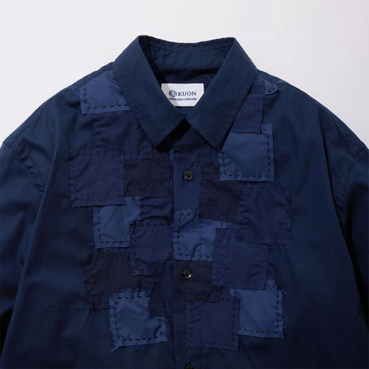 KUON Regular Collar Tux Shirket 古布拼接蓝染长袖衬衫 商品图2