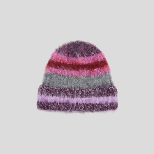 GOODBAI 撞色横条纹翻折圆顶长毛针织帽 商品图1