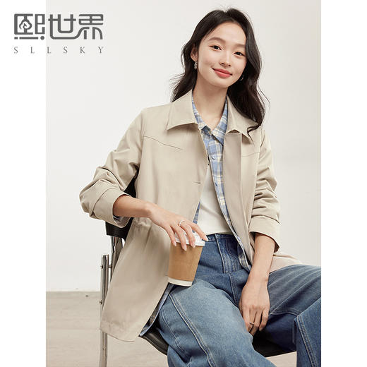 【周四狂欢价】熙世界超好看小个子简约通勤风衣女2025秋季新款流行工装感气质短款外套 商品图0