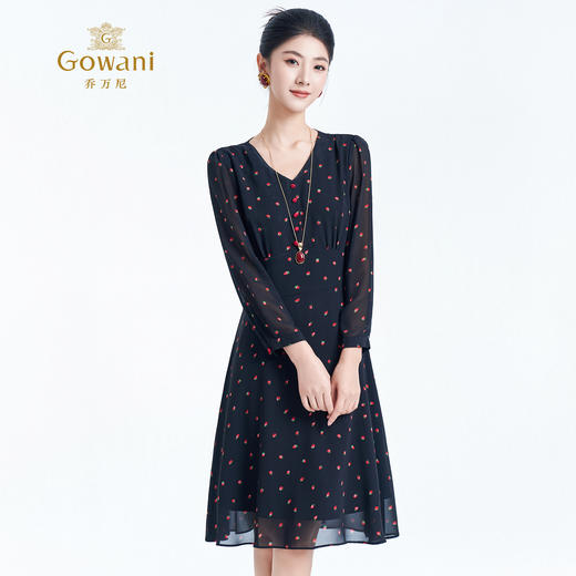 乔万尼新款内搭外穿小V领收腰显瘦草莓印花减龄连衣裙ES3E539 商品图2