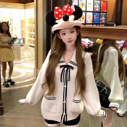 西遇学院风针织开衫外套女秋季新款海军领系带甜美宽松毛衣SS051615 商品图0