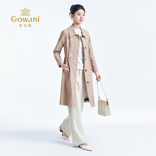 乔万尼2025秋新品中长款抽绳设计气质翻领修身风衣EM1A143 商品图3