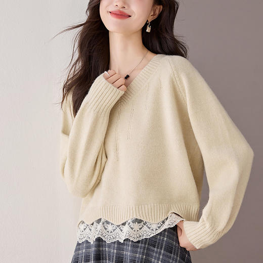 高腰蕾丝拼接上衣，别致漂亮打底衫CC-208-1531 商品图3