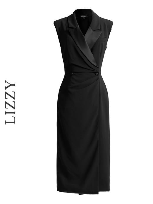 LIZZY 早秋 优雅气质OL一片式西装领商务通勤无袖收腰连衣裙7711 商品图4