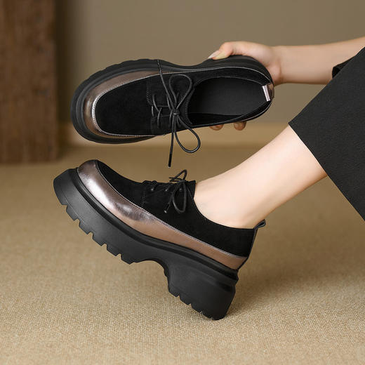 【预售5天】英伦风拼色系带小皮鞋，百搭粗跟厚底深口乐福鞋HHY&S1181 商品图3
