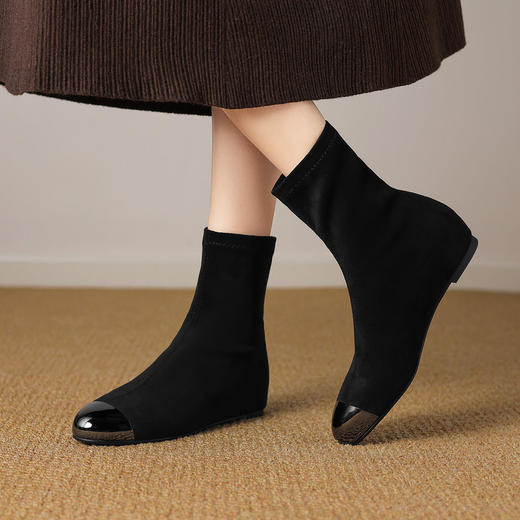 【预售7天】秋冬时尚显瘦弹力靴女简约百搭通勤圆头舒适内增高铁头瘦瘦靴HCYYHD&6308/6319 商品图3