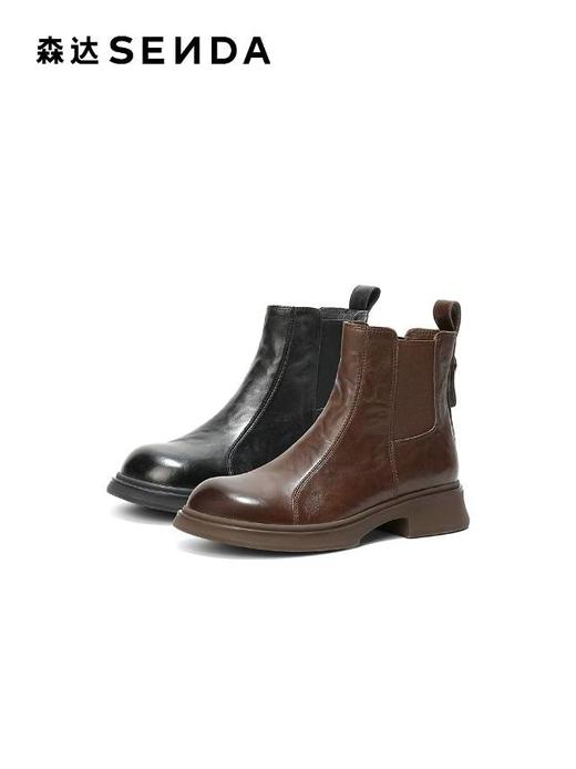 【云粉节】BF楼 森达牛皮切尔西靴2025冬季新款时尚英伦风平跟短靴XTT01吊牌价1199活动价599 商品图0