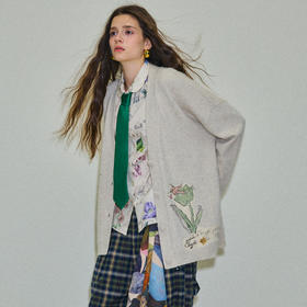 谜底针织开衫长袖2025冬季新品V领中长款亲肤保暖毛衣女254MZ1927