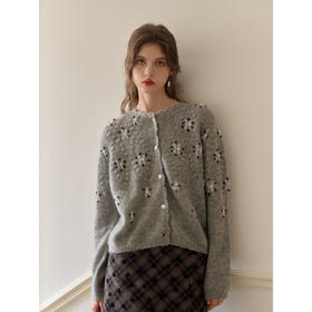 SimpleRetro法式镂空钩花毛衣针织开衫女秋