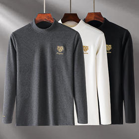 保暖上衣外穿男士半高领双面磨毛长袖t恤修身中领秋冬打底衫秋衣