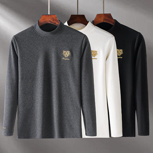 保暖上衣外穿男士半高领双面磨毛长袖t恤修身中领秋冬打底衫秋衣 商品图0