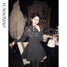 余潇潇【灰天鹅之梦】复古宫廷风珍珠水钻方领连衣裙+立体斗篷套装