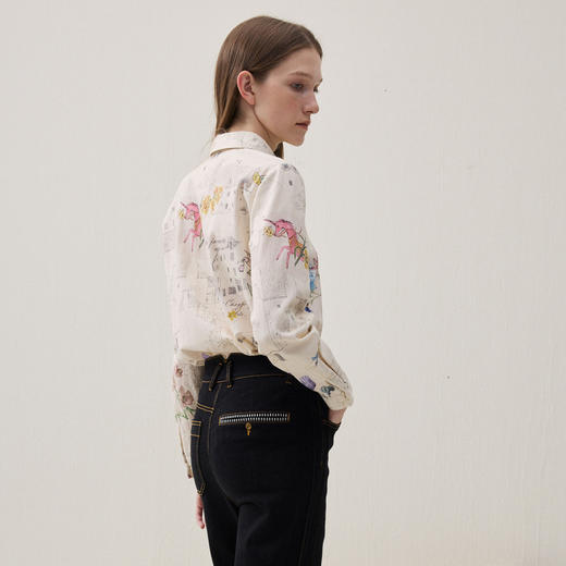 谜底印花衬衣长袖2025冬季新品原创艺术拼贴花卉衬衫女254MC1485 商品图2