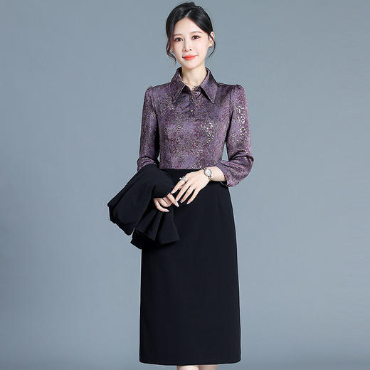 QYM 65101-Y时尚两件套裙中长款包臀连衣裙西装外套套装裙 商品图1