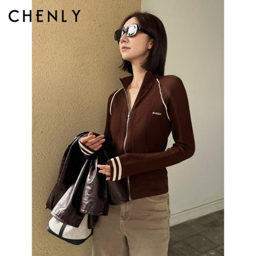 尘衣｜25F/W 焦糖咖小立领镂空针织开衫 商品图0