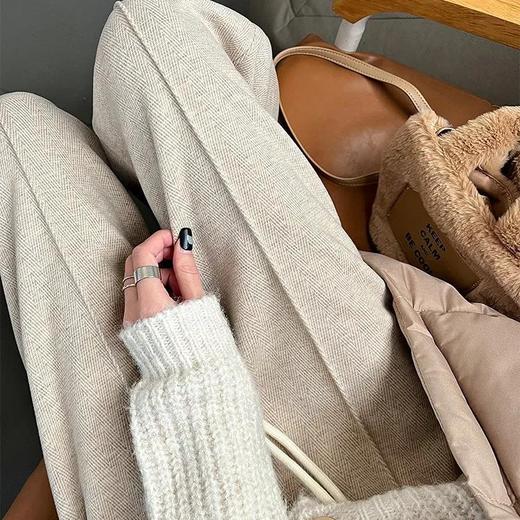 伊泺杉人字纹羊毛阔腿裤 ，人字纹、中线设计，更显瘦、更时髦【3-5天发货】 商品图1