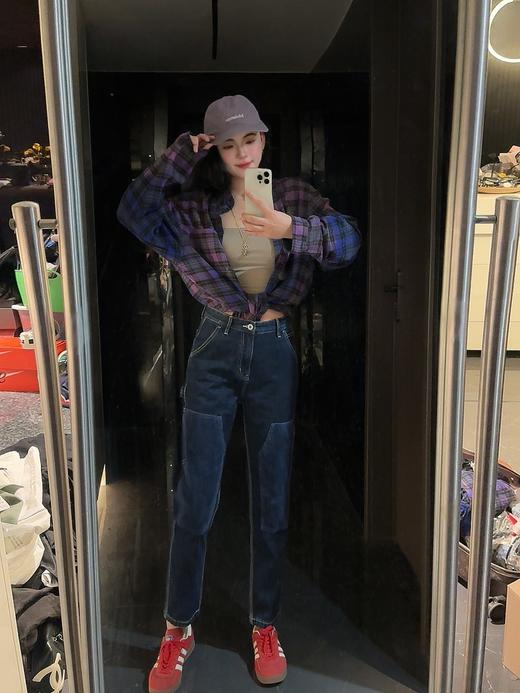 鸟家 灯心绒拼接男女同款牛仔裤(蕾姐S宽松,波哥穿L紧身) 商品图2