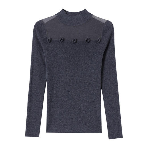 「自」全新升级【铂金会员183/天猫249/差价66】(02034)洛诗琳高级感半高领打底衫2025秋季修身设计感拼接针织上衣 商品图4