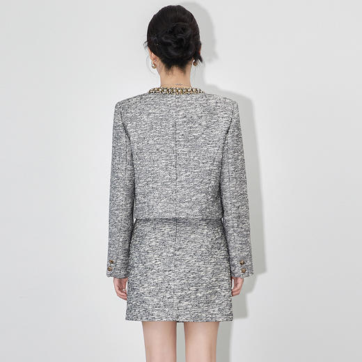 「高货wl」全新升级【铂金会员487/天猫659/差价172】(99537)洛诗琳轻奢小香粗花呢钉钻短外套上衣直筒半身裙两件套 商品图1