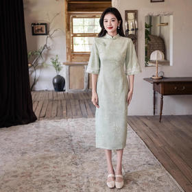 新中式女2025秋季新款麂皮绒改良年轻款倒大袖旗袍YG2683