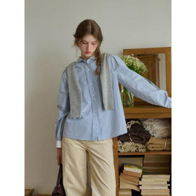 SimpleRetro法式通勤彼得潘领撞色长袖衬衫