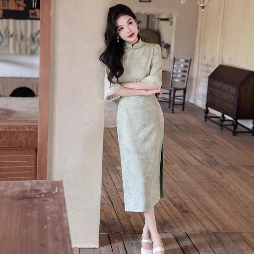 新中式女2025秋季新款麂皮绒改良年轻款倒大袖旗袍YG2683 商品图2