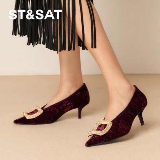 星期六新中式绒面闪扣细高跟SSD3111211 商品图3
