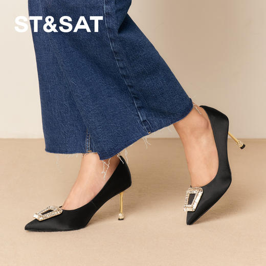 星期六法式水钻方扣尖头高跟鞋SSD3111488 商品图4