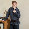 西遇复古蓝色格纹衬衫女秋季新款收腰荷叶边设计感衬衣外套V3655263 商品缩略图0
