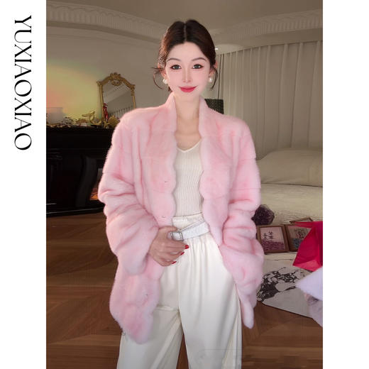 余潇潇【智性美人】高级定制色100天鹅绒水貂内里桑蚕丝V领水貂外套 商品图2