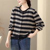 C025-818925新款秋冬复古慵懒风撞色条纹长袖针织开衫宽松显瘦毛衣外套 商品缩略图3
