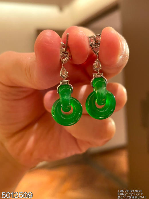 高冰种艳绿双环耳坠【5012509】具体价格微信咨询 商品图0