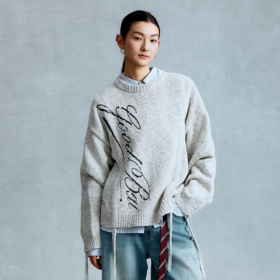 GOODBAI 斜体logo印花多色圆领抽绳oversize针织衫