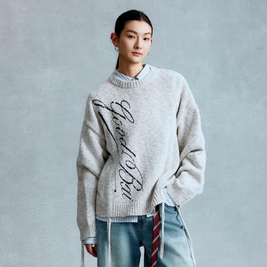 GOODBAI 斜体logo印花多色圆领抽绳oversize针织衫 商品图0