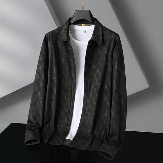 【DG】大依优型大码男装厚款印花衬衫外套时尚休闲翻领长袖T恤 商品图5