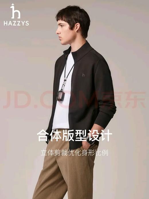 HAZZYS秋款男士外套休闲立领拉链纯棉针织开衫 商品图2