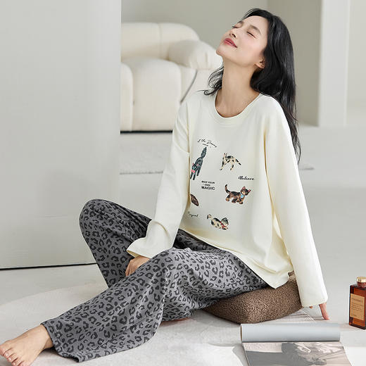 自然醒云喃女士家居服100%棉长袖长裤套头睡衣QH 商品图11