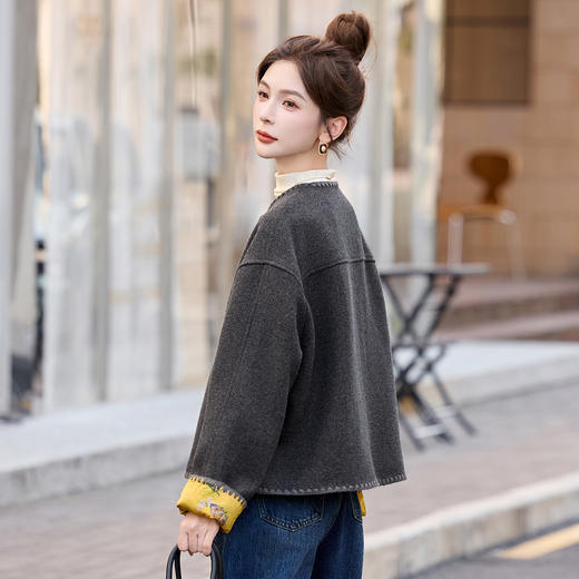 HR YWY9021新中式风双面穿毛呢外套休闲呢子外套 商品图1