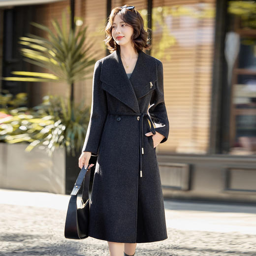 HR MEIQIN717双面呢大衣羊毛气质翻领毛呢外套 商品图2