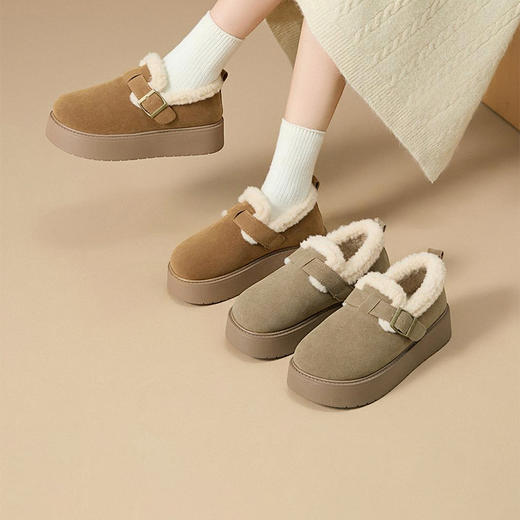 西遇加绒勃肯鞋女冬季新款低帮一脚蹬保暖雪地靴毛毛厚底棉鞋V0047967 商品图0