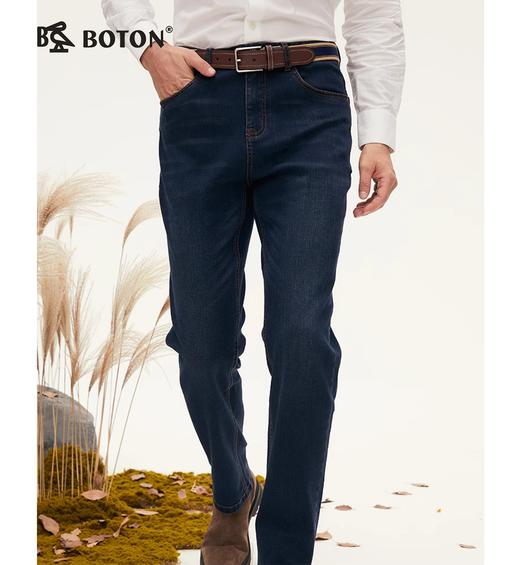 波顿秋季男士深蓝色直筒绵羊毛牛仔裤高端天丝裤子 商品图1