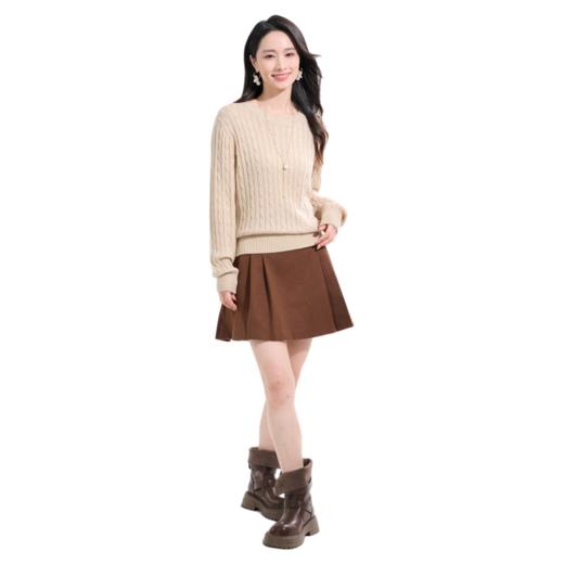 罗蒙针织衫秋冬女士简约复古麻花圆领设计打底衫含绵羊毛舒适上衣毛衣女 商品图7