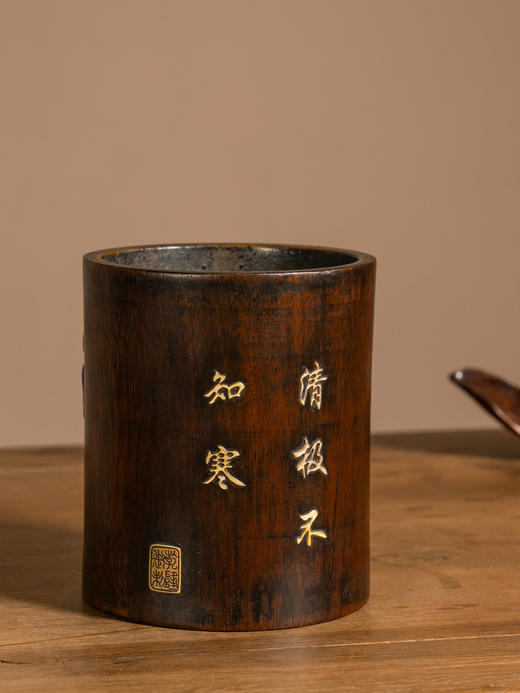 清	竹雕百宝嵌花鸟纹笔筒 商品图2