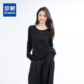 罗蒙女士秋冬针织衫时尚纯色高级感显瘦百搭休闲宽松打底上衣毛衣女
