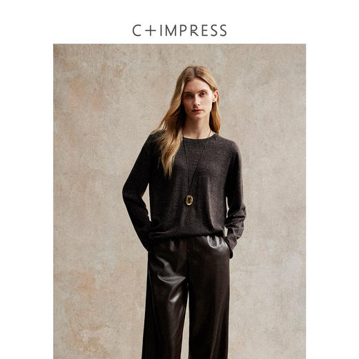 自然卷边贝壳扣亚麻绵羊毛圆领松弛感针织上衣 商品图0