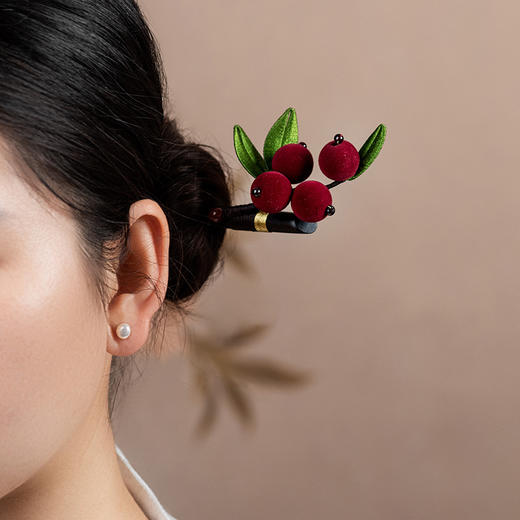 JGL新款气质果子发簪 小众设计缠花发簪古风汉服头饰 新中式檀木簪子 商品图2